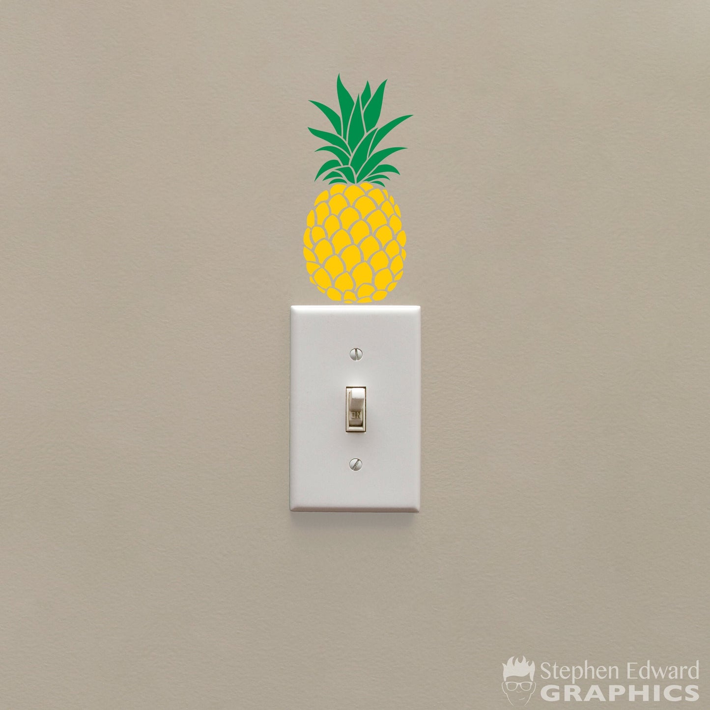 Pineapple decal that fits nicely above a light switch. Yellow and green colors.