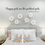 Happy girls are the prettiest girls. Audrey Hepburn quote. Script font.