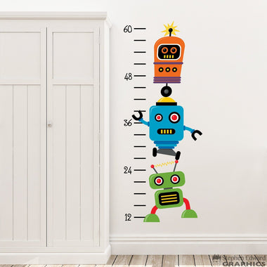 Robot Growth Chart Decal - Colorful Robot Decor - Kids Bedroom Wall Art