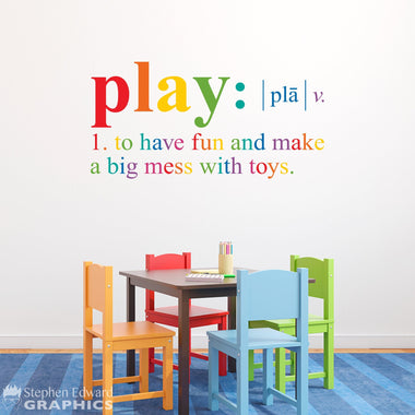 Rainbow Play Definition Wall Decal - Dictionary definition Decal - Playroom Children Wall Decal