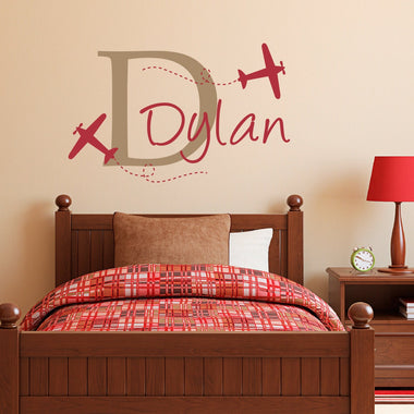 Boys Name Wall Decal with Planes - Airplane Decal with Initial - Personalized Boy Decal - Medium