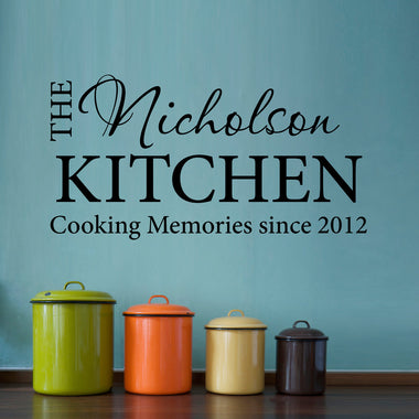 Personalized Name Kitchen Decal - Cooking Memories Date Wall Sticker - Kitchen Decor