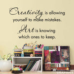 Creativity is allowing yourself to make mistakes Art is knowing which ones to keep Decal | Craft Room Vinyl | Art Studio Decor