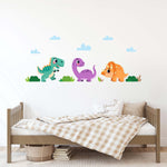 Cute Dinosaur Decal Set with clouds and grass.