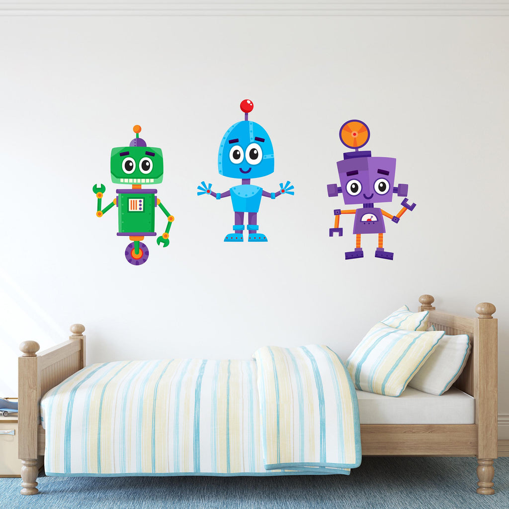 Cute Robot Decal Set. Little Boy bedroom wall decor.