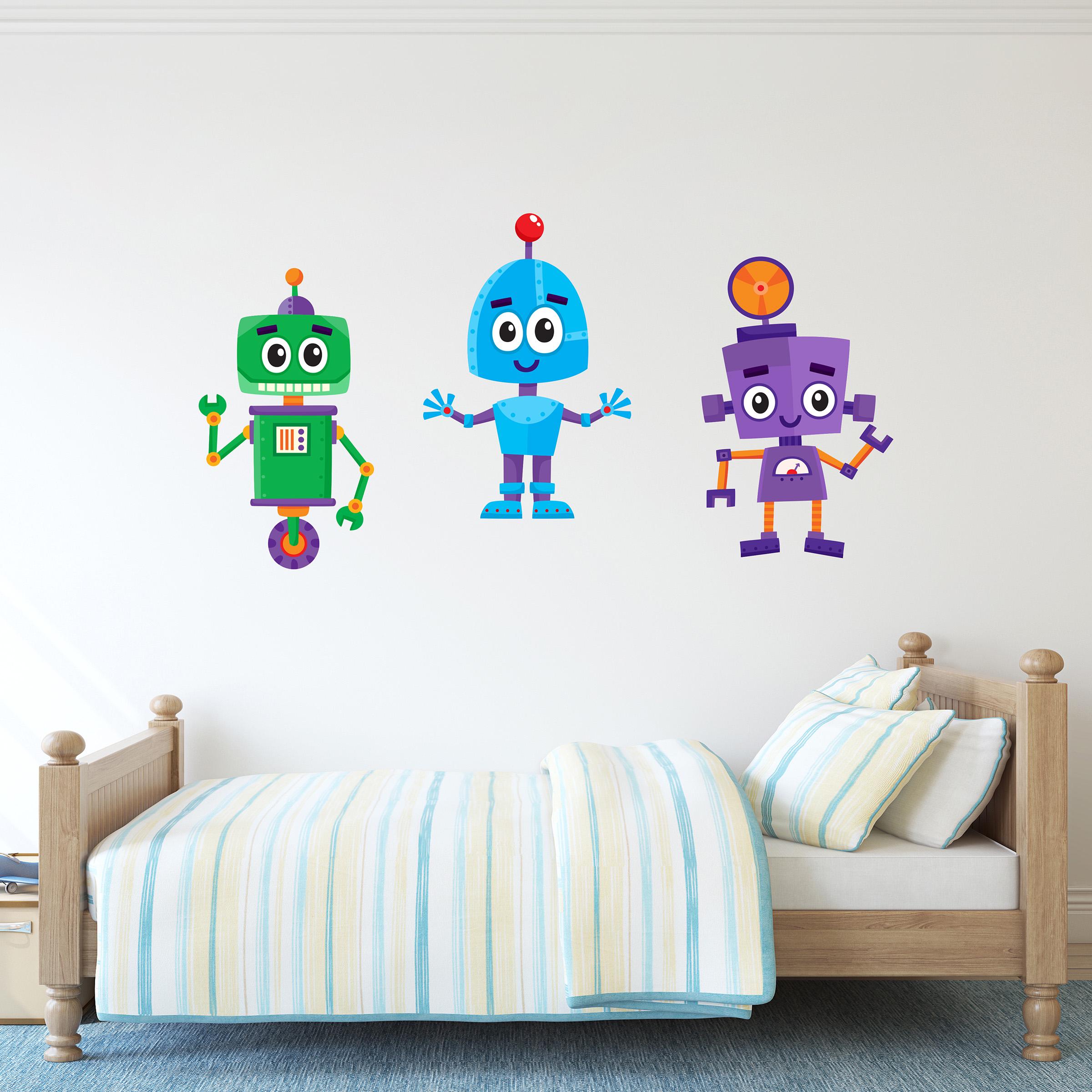Cute Robot Decal Set. Little Boy bedroom wall decor.