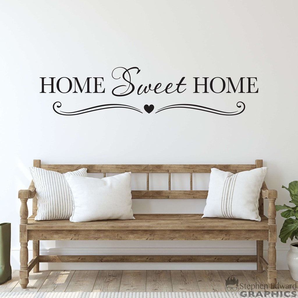 Home Sweet Home Wall Decal with scroll flourish heart design