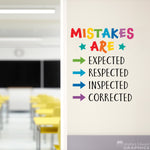 Mistakes are Expected Respected Inspected Corrected Decal - Teacher Classroom Decor - School Wall Art