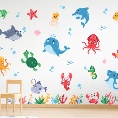 Ocean Animals Wall Decal | Underwater Nursery Decor | Nautical Sea Animals Wall Art