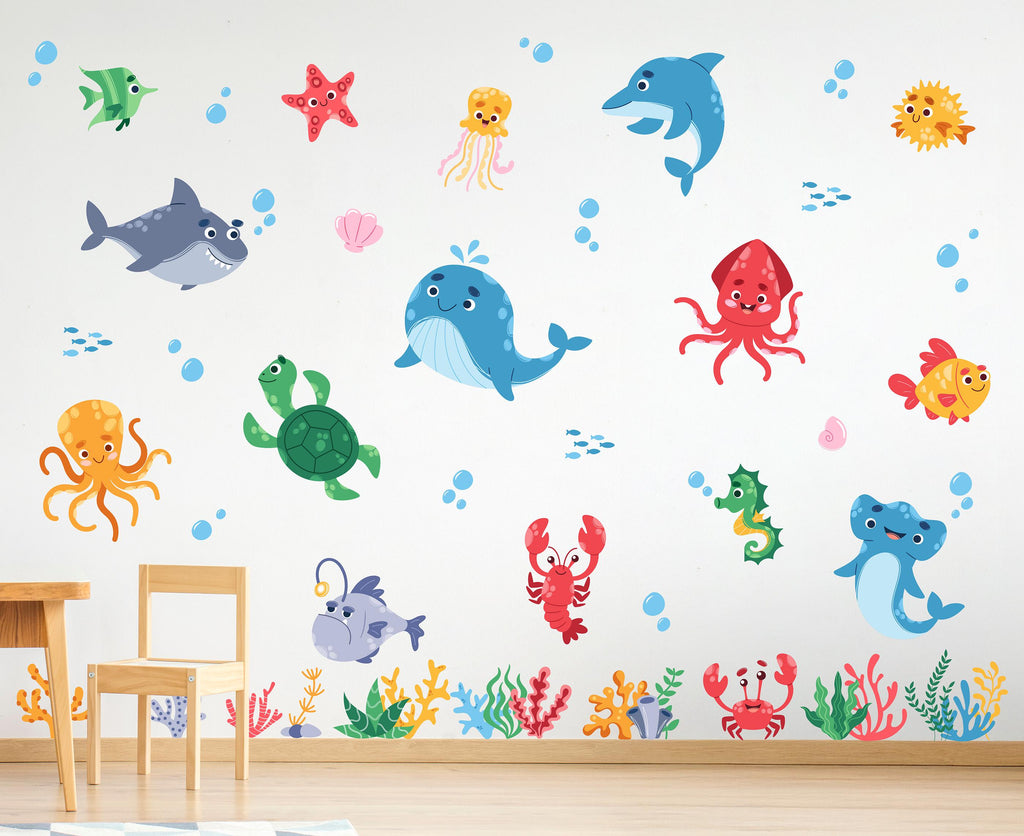 Ocean Animals Wall Decal | Underwater Nursery Decor | Nautical Sea Animals Wall Art