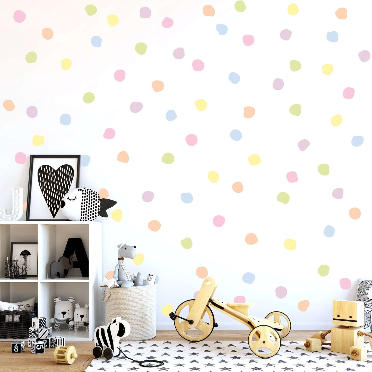 Organic shaped dot wall decals. Pastel colors.