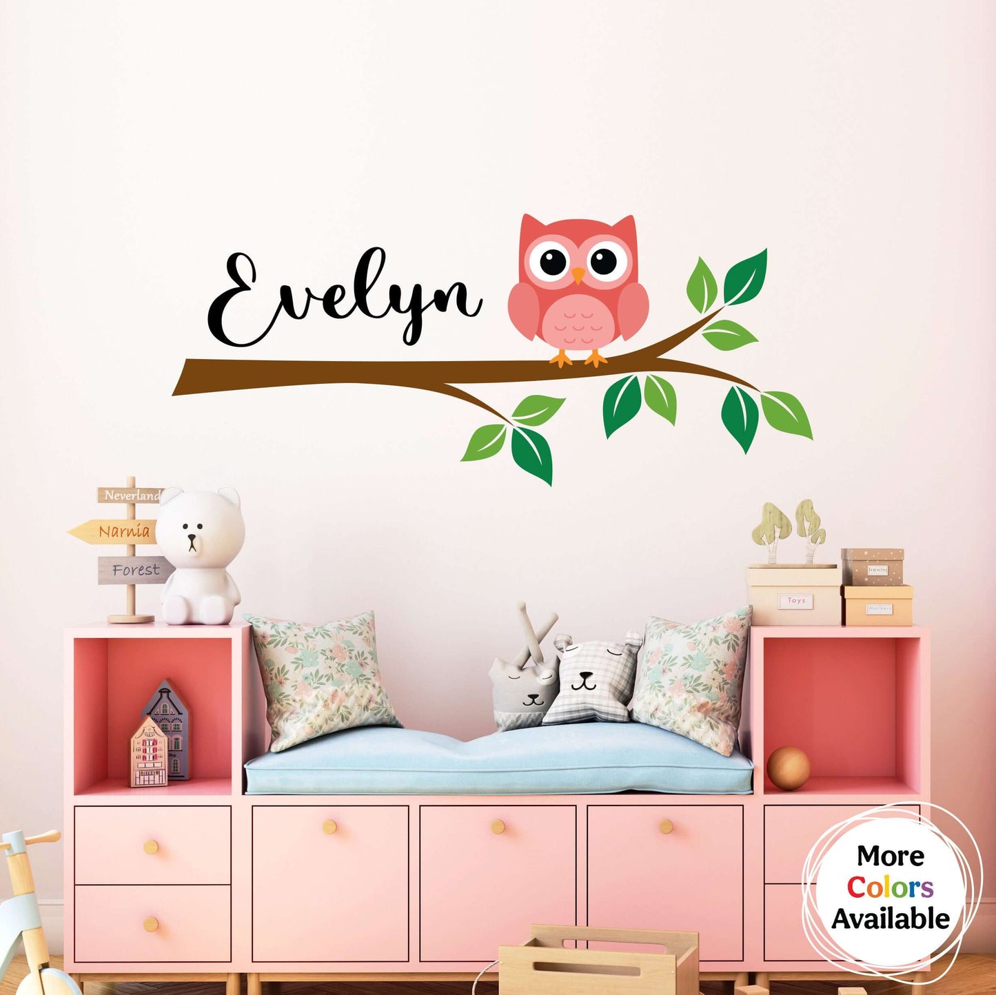 Owl on a Branch Personalized Decal | Child Name Art | Vinyl Wall Decor