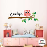 Owl on a Branch Personalized Decal | Child Name Art | Vinyl Wall Decor