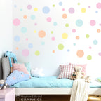Polka dot wall decal set. Pastel rainbow colors. Kid bedroom decor.