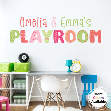Personalized Playroom Decal. Girls names. Pinks and Greens. Multiple color schemes available. Child bedroom decor.