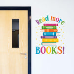 Read more Books Wall Decal. Stack of books with sparkles. Colorful letters. Classroom Decor.