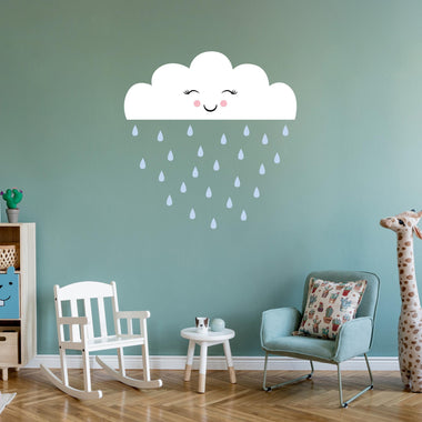 Smiling Cloud with Raindrops Decal Set. Nursery Decor. Kid Bedroom Wall Art.
