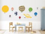 Solar System Wall Decal Set. Sun, planets and planet names.