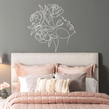 Minimalist Wall Art Decal. Woman with Flowers. Girl Decor.