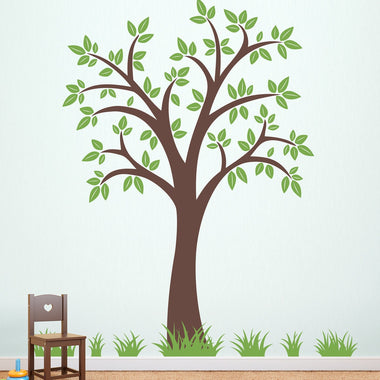 Tree Wall Decal with Grass patches - 80 inch tree - Tree Decal Set - Grass Wall Decals