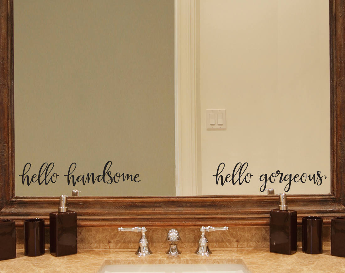 Couple Decal - Hello Gorgeous Hello Handsome Decal Set - Mirror Sticker - Wedding Gift