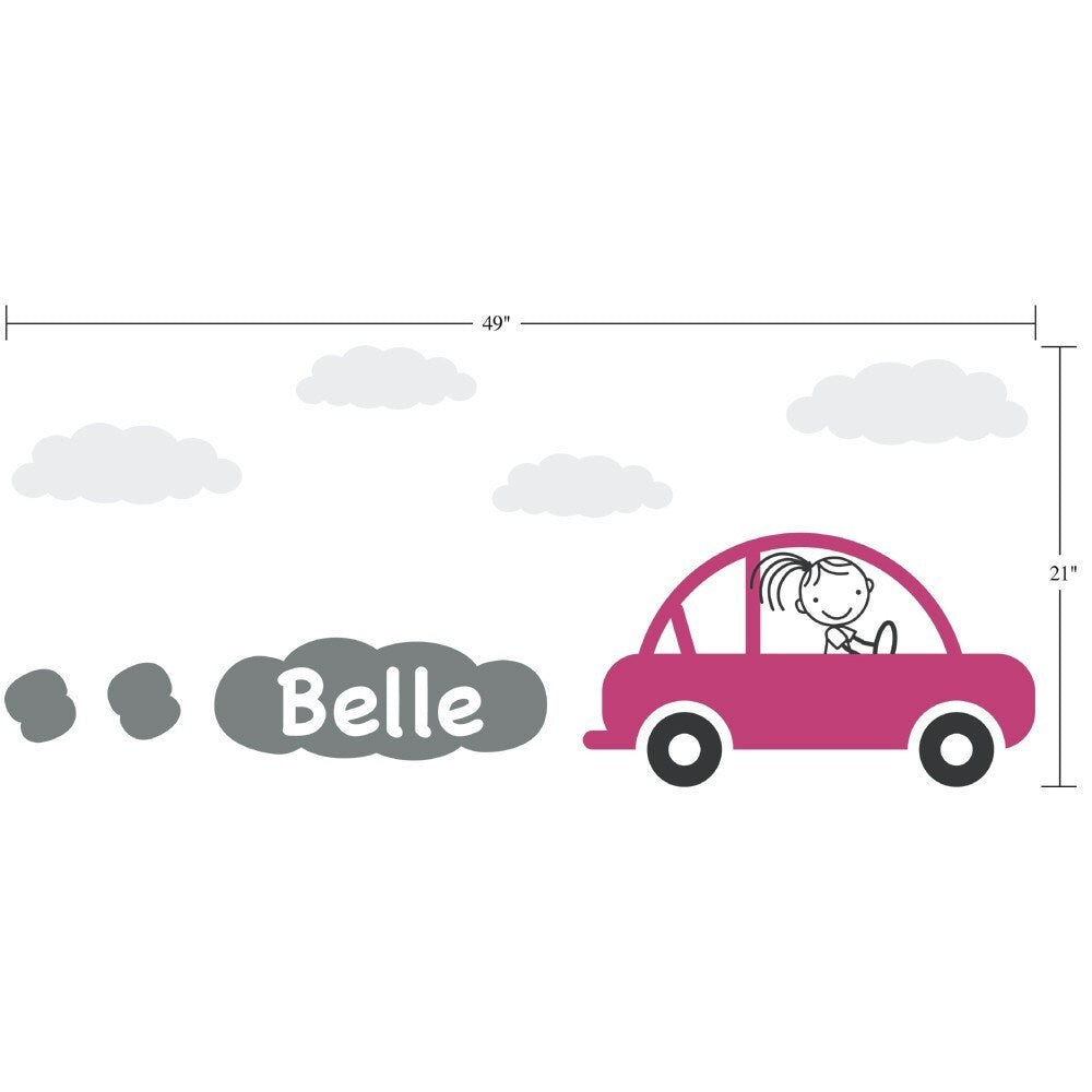 Car with Girls Name Wall Decal | Wall Sticker