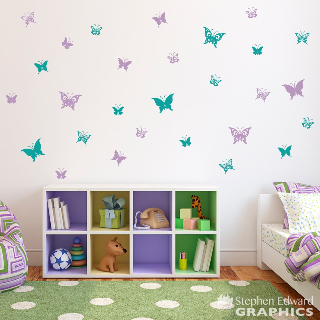 Butterfly decals. Set of 28 butterflies. Girl bedroom decor.