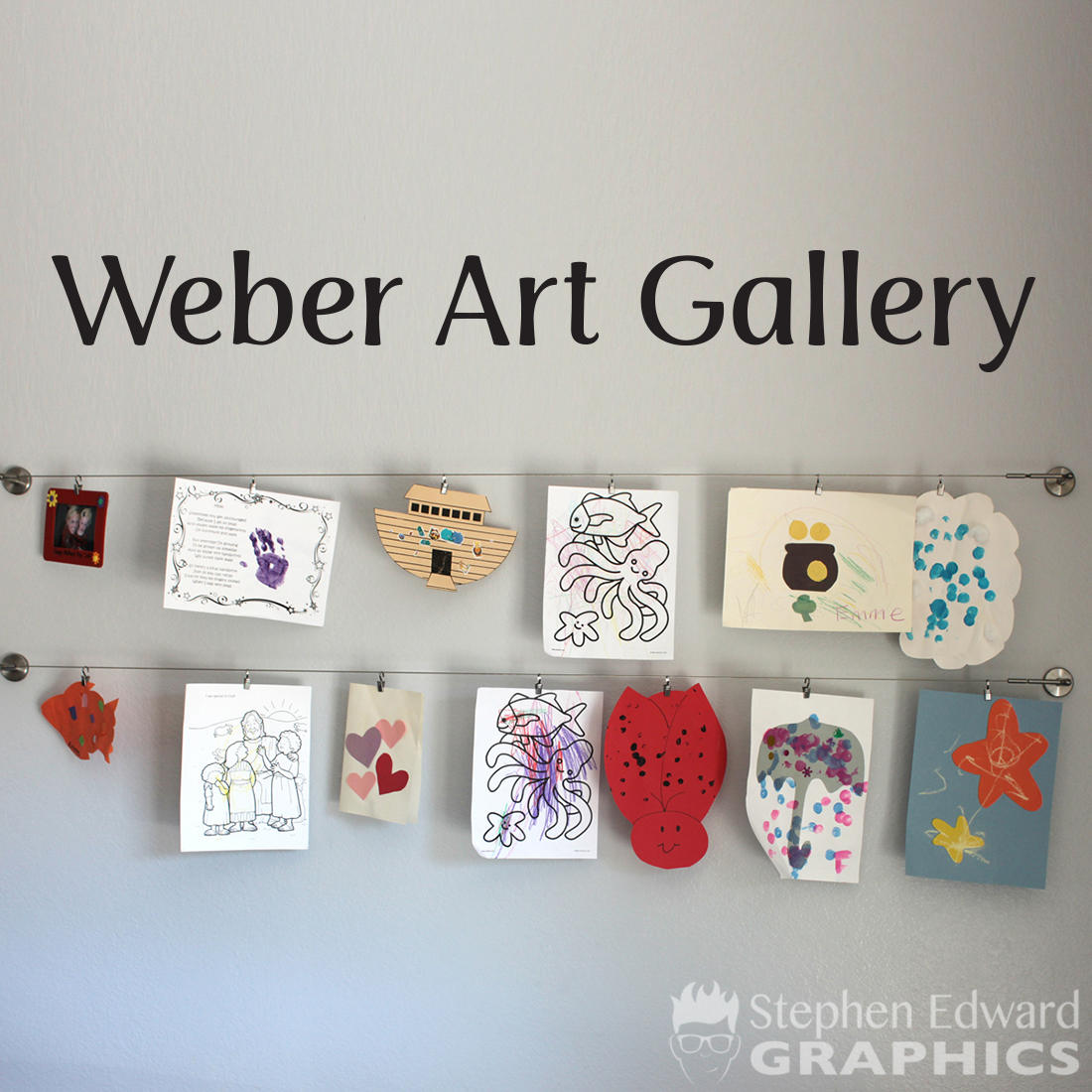 Name Art Gallery Decal - Children Artwork Display Wall Sticker - Personalized with Last Name or Kid's Name
