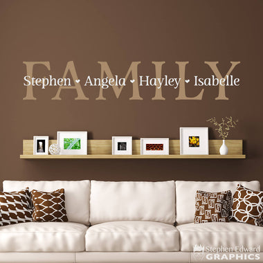 Family wall decal with personalized names of your family members.