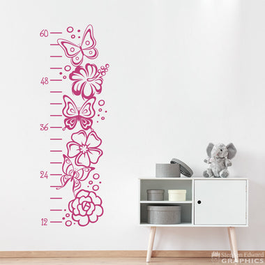 Girl Growth Chart Decal | Butterfly Growth Chart | Flower Vinyl | Girl Wall Decor