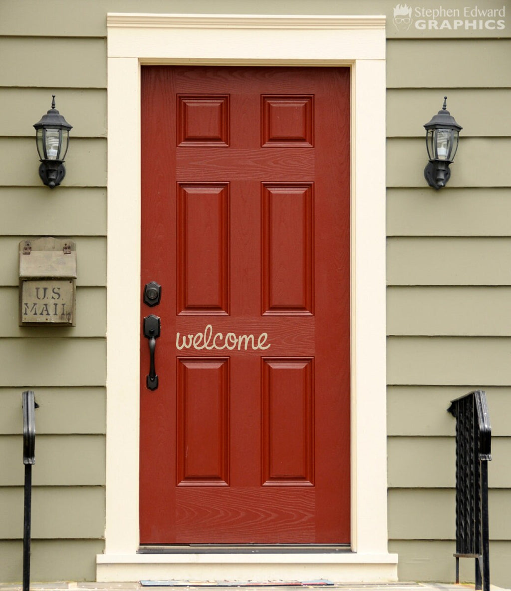 Welcome Door Sticker - Front Door Decal - Handwritten style - Wall Sticker