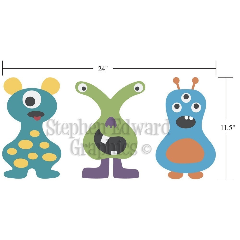 Monster Wall Decals Set of 3 Vinyl Wall Art - Children Wall Decals - Group 3
