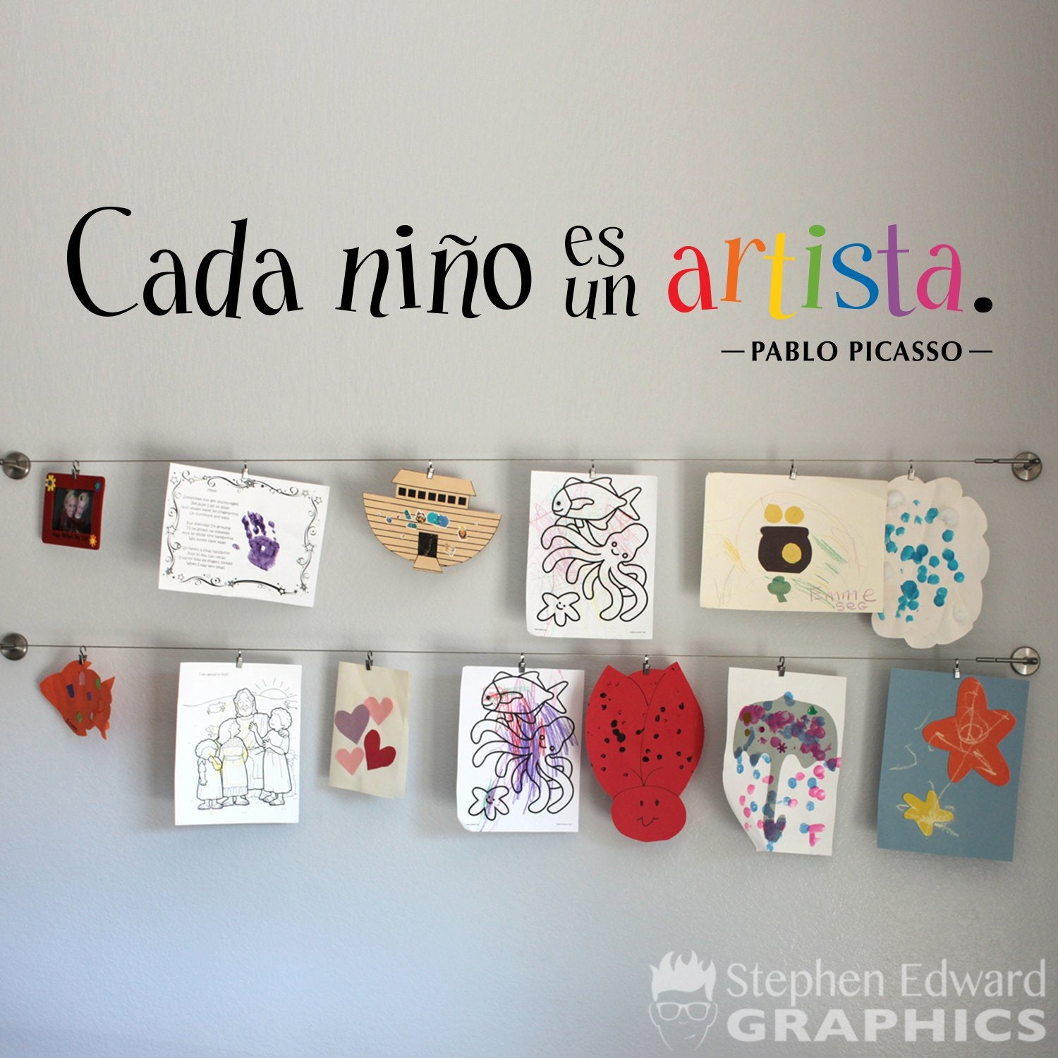 Cada niño es un artista Wall Decal | Children Artwork Display Decal | Every child is an artist Picasso Quote Vinyl Sticker
