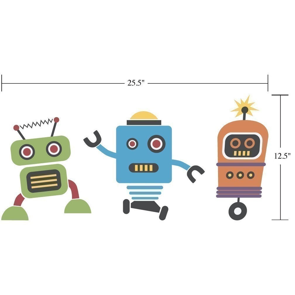 Cute Robots Decal - Group Vinyl Wall Art - Children Wall Decals