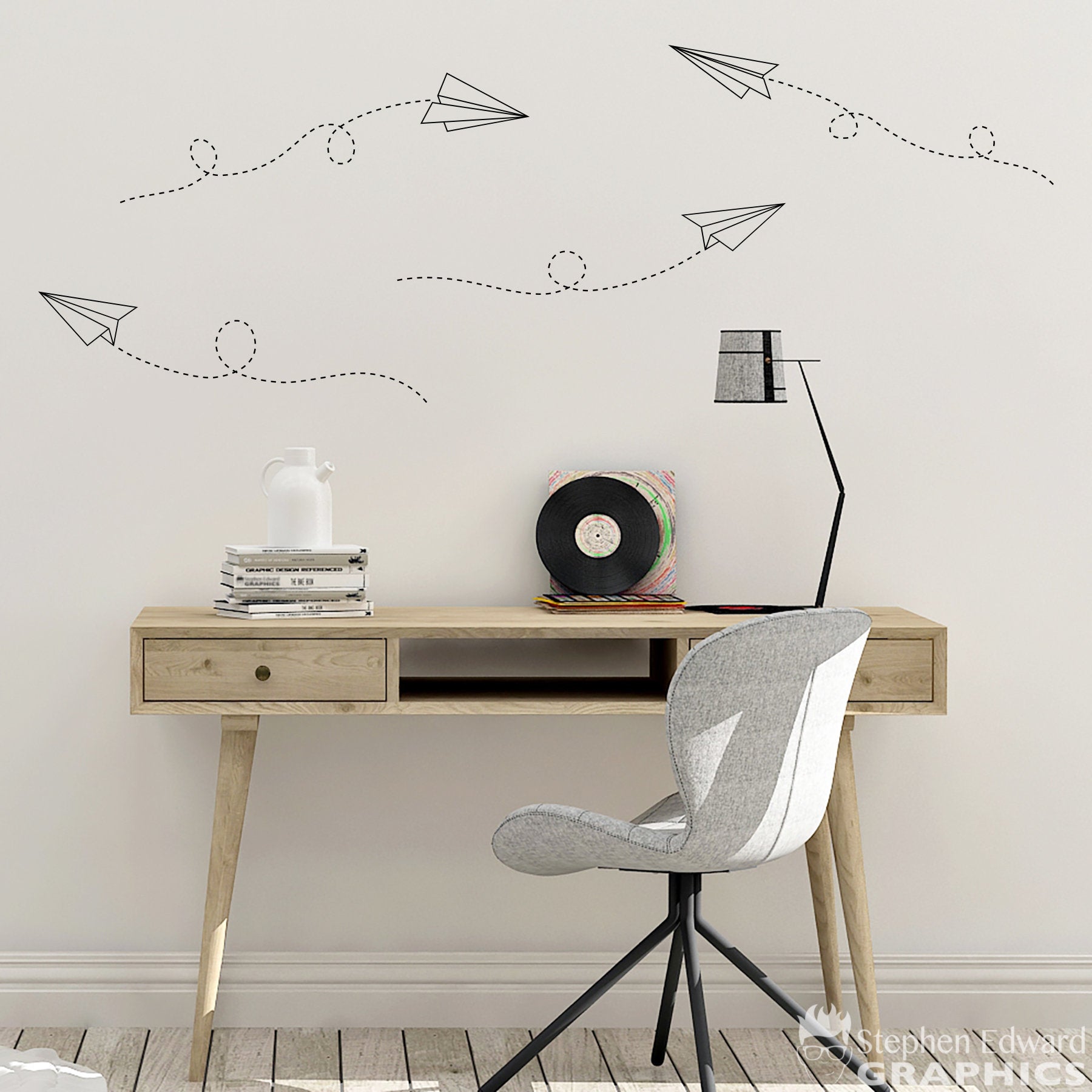 Paper Airplanes Decal Set - Office Wall Decor - Airplane Decal - Craft Room Wall Art