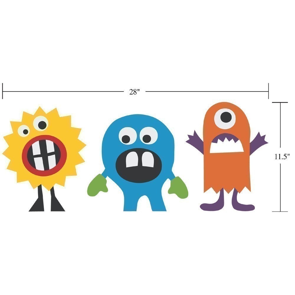 Monster Decal Vinyl Wall Art - Set of 3 - Children Wall Decals - Group 1