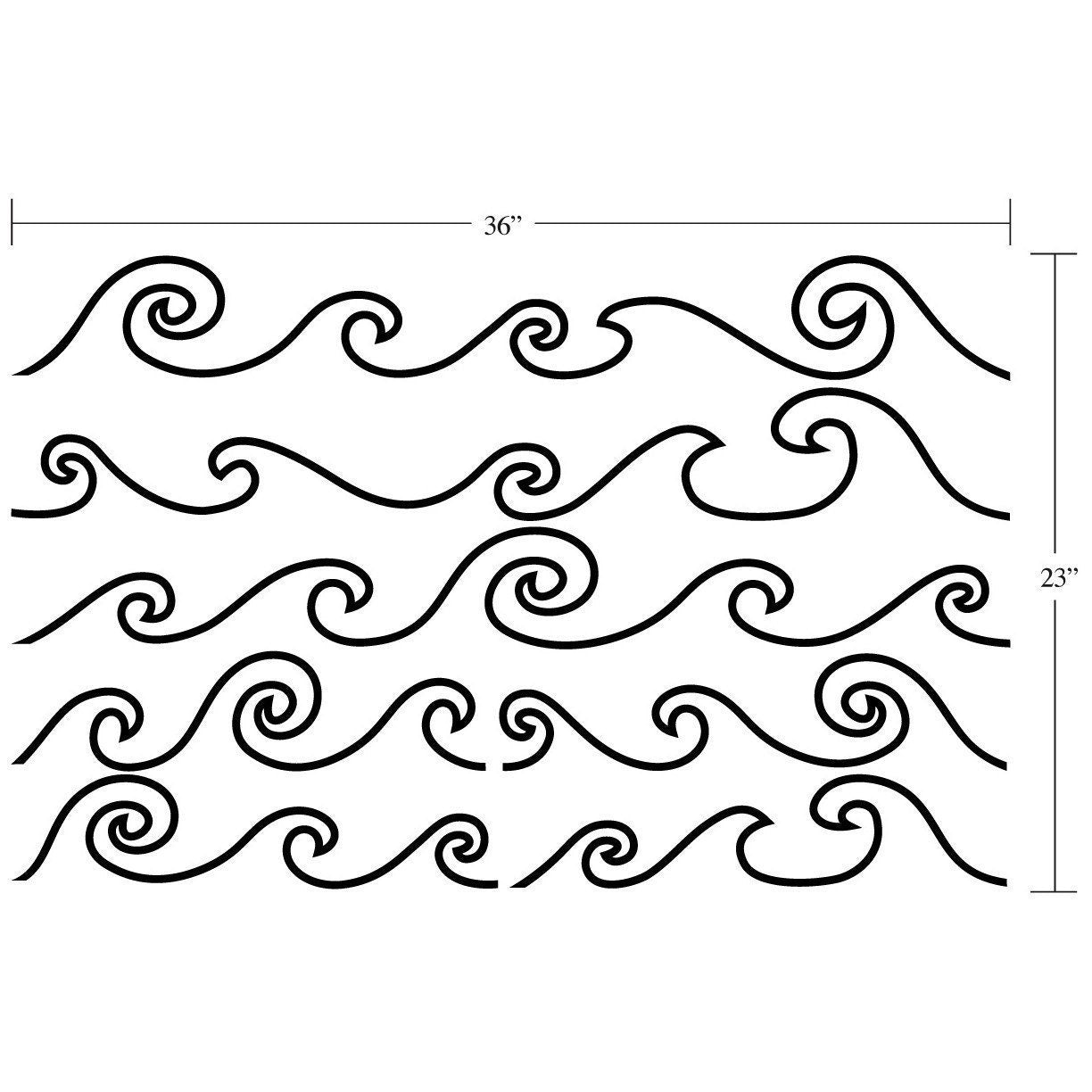 Curly Waves Wall Decal - Ocean Decor - Water Decal - Vinyl Wall Art