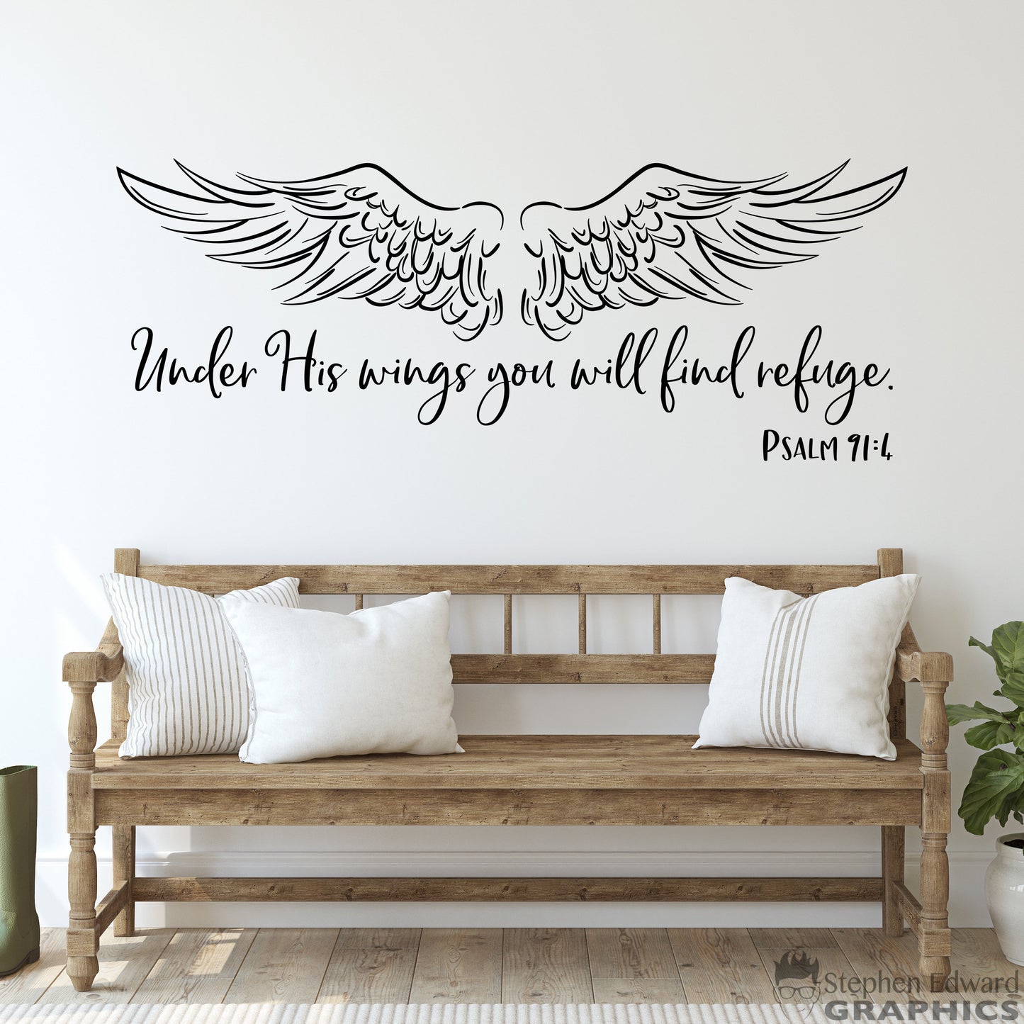 Under His wings you will find refuge Wall Decal | Bible Verse Quote | Christian Decor Vinyl | Psalm 91:4