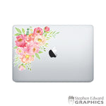 Watercolor flower bouquet laptop decal. Pinks and greens colors.