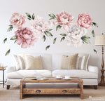 Peony Wall Decal Set. Dusty Pink & White Flowers in a watercolor style.