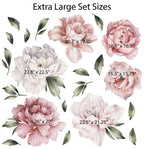 Peony Wall Decal Set - Watercolor Vinyl - Dusty Pink & White