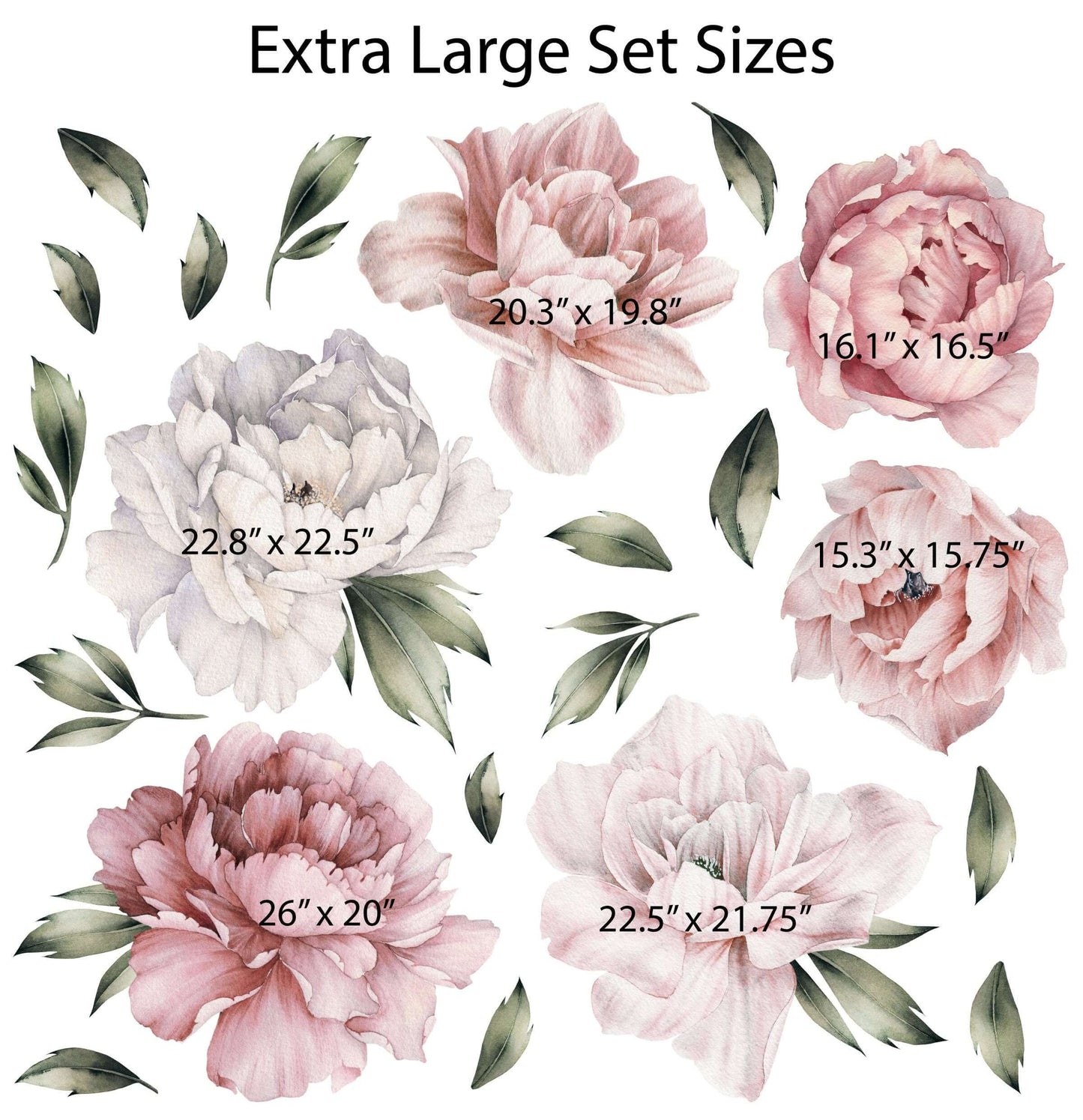Peony Wall Decal Set - Watercolor Vinyl - Dusty Pink & White