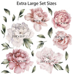 Peony Wall Decal Set - Watercolor Vinyl - Dusty Pink & White