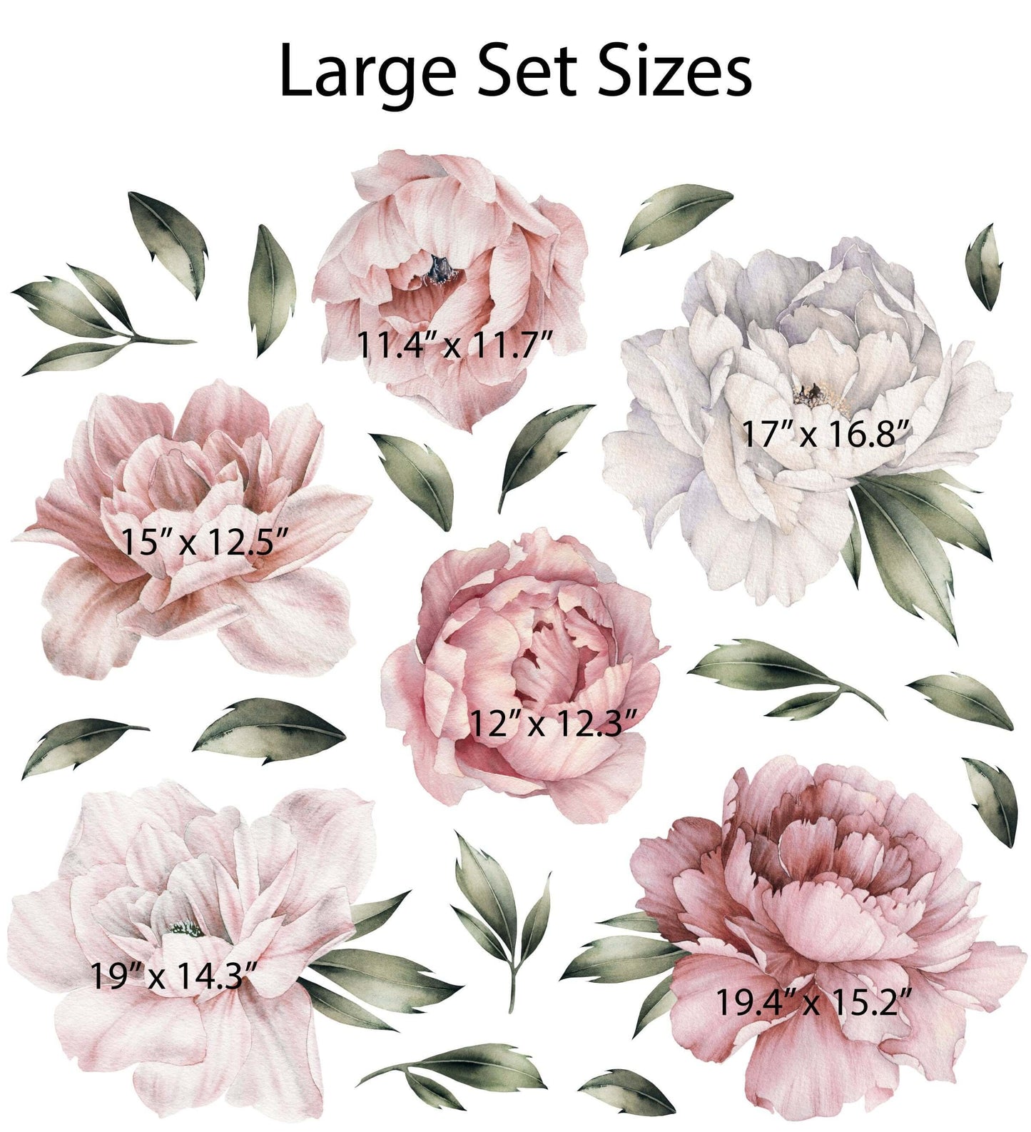 Peony Wall Decal Set - Watercolor Vinyl - Dusty Pink & White