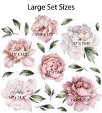 Peony Wall Decal Set - Watercolor Vinyl - Dusty Pink & White