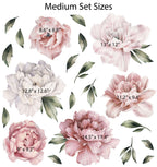 Peony Wall Decal Set - Watercolor Vinyl - Dusty Pink & White