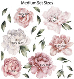 Peony Wall Decal Set - Watercolor Vinyl - Dusty Pink & White