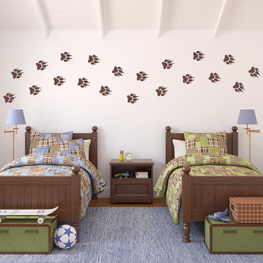 Wolf Paw Print Wall Decal Set of 20 | Boy Bedroom Decor | Wolf Tracks | Large Size