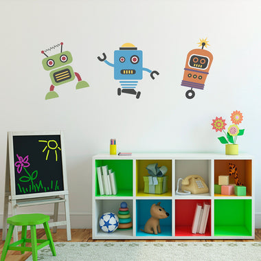 Cute Robots Decal - Group Vinyl Wall Art - Children Wall Decals