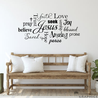 Jesus Wall Decal | Christian Subway Art Decor | Trust Joy Faith Love Pray Vinyl